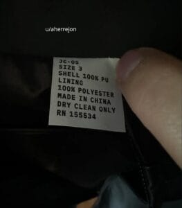 yeezy yzy jacket jc-05 size 3 tag