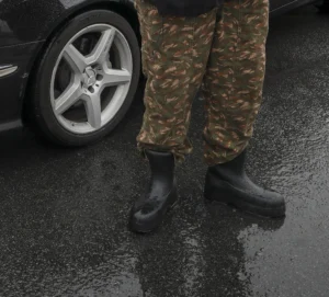 yeezy sl-03 tucked, during rainy day