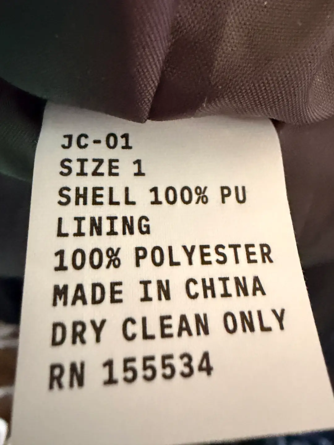 Yeezy Jacket JC-01 Sizing Size 1 Tag
