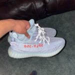 Yeezy 350 V2 Blue Tint on feet, photo by Reddit user u/ajlewis8643