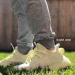 Yeezy 350 V2 Butter on feet, photo by Reddit user u/rachelsev