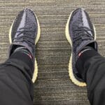 Yeezy 350 V2 Carbon on feet, photo by Reddit user u/michen3
