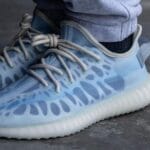 Yeezy 350 V2 Mono Ice on feet, photo by Reddit user u/Fooly_Mcgooly
