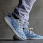Yeezy 350 V2 Mono Ice on feet, photo by Reddit user u/Fooly_Mcgooly