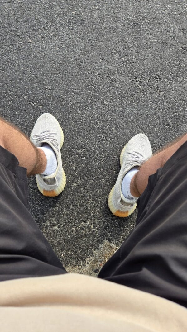 Yeezy 350 V2 Sesame on feet, photo by Reddit user u/Jackal2020