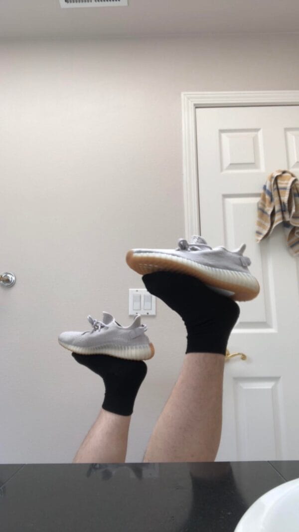 Yeezy 350 V2 Sesame on feet, photo by Reddit user u/JustAndNguyen