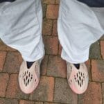 Yeezy Foam Runner MX Sand Grey on feet, photo by Reddit user u/Expl0tato