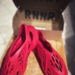 Yeezy Foam Runner Vermilion on feet, photo by Reddit user u/curiousesponge