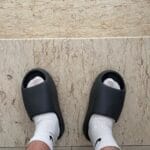 Yeezy Slide Granite on feet, photo by Reddit user u/Reasonable_Insect306