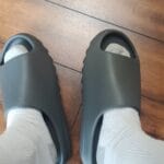 Yeezy Slide Slate Grey on feet, photo by Reddit user u/Hurricane0109