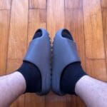 Yeezy Slide Slate Grey on feet, photo by Reddit user u/ilmmred